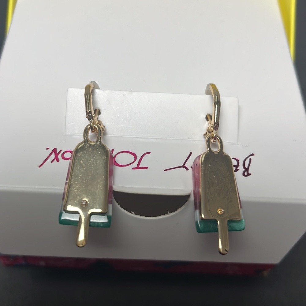 Betsey Johnson Watermelon Popsicle Dangle Drop Earrings NWT - Picture 7 of 8